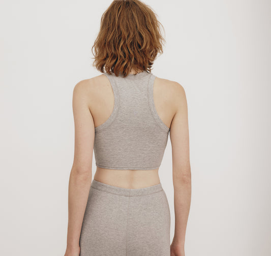 Crop Top Algodón Orgánico Gris Jaspeado